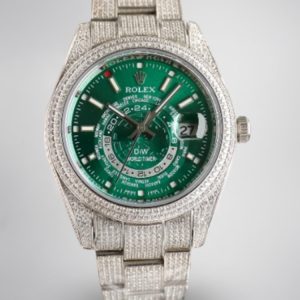 Montre Rolex DIW Sky-Dweller Réplique 42 mm cadran vert ciel étoilé et diamants