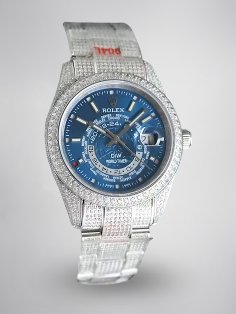 Montre Rolex DIW Sky-Dweller Réplique 42 mm cadran bleu ciel étoilé et diamants