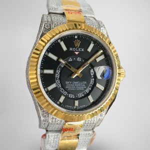 Montre Rolex Sky-Dweller Réplique 326933 42 mm cadran noir or rose diamants