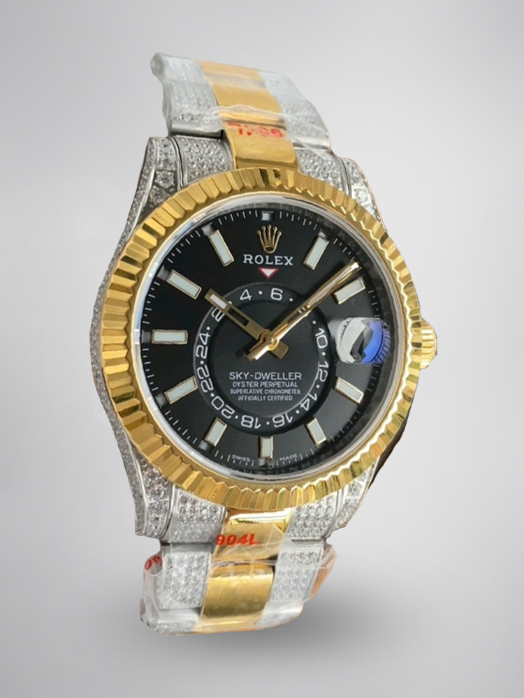 Montre Rolex Sky-Dweller Réplique 326933 42 mm cadran noir or rose diamants
