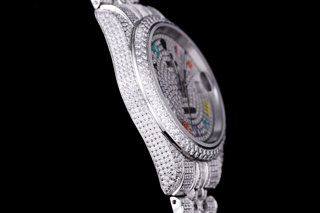 Montre Rolex Datejust Réplique 41 cristal de glace diamants colorés chiffres romains – Image 8