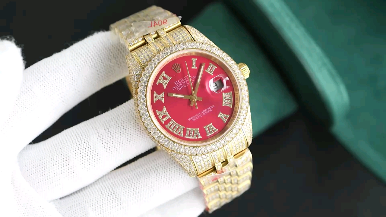 Montre Rolex Oyster-Perpetual Datejust Réplique 36 cadran rouge lunette diamantée – Image 2
