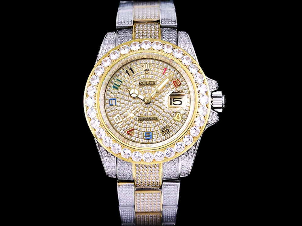 Montre Rolex Submariner Réplique 41 mm cadran bicolore en diamants chiffres arabes colorés – Image 2