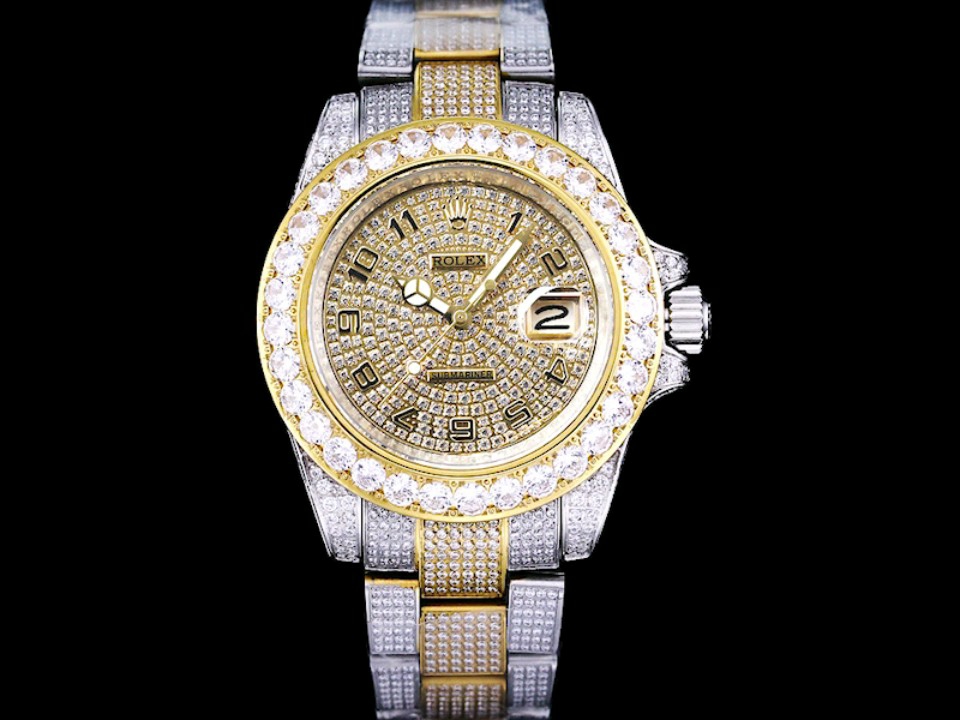 Montre Rolex Submariner Réplique 41mm en or noir chiffres arabes cadran or bicolore diamant – Image 2