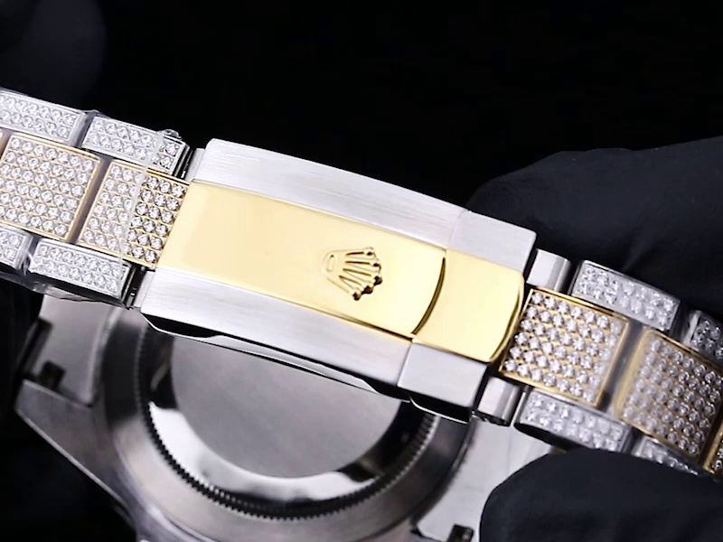 Montre Rolex Submariner Réplique 41mm en or noir chiffres arabes cadran or bicolore diamant – Image 6
