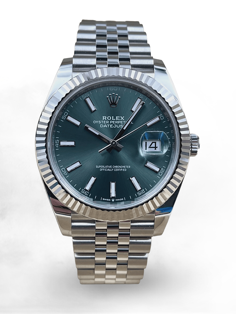Montre Rolex Datejust Réplique 41 Bracelet Jubilee en or blanc Cadran vert menthe