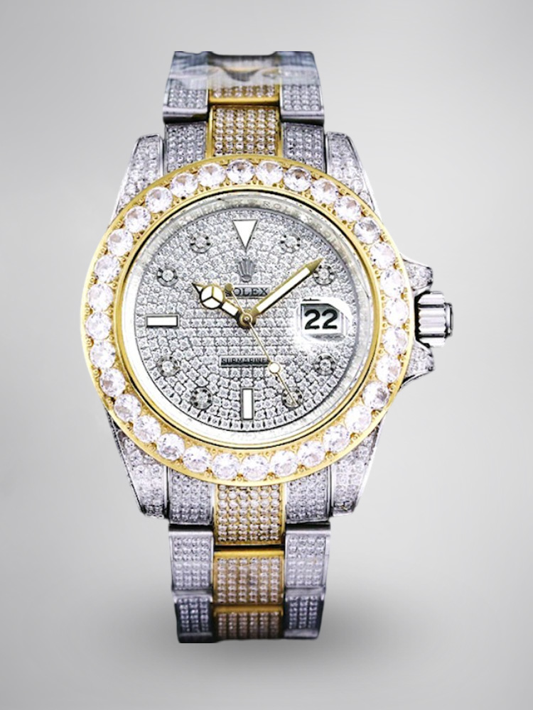 Montre Rolex Submariner Réplique 41mm cadran argenté et diamants avec étoiles dorées