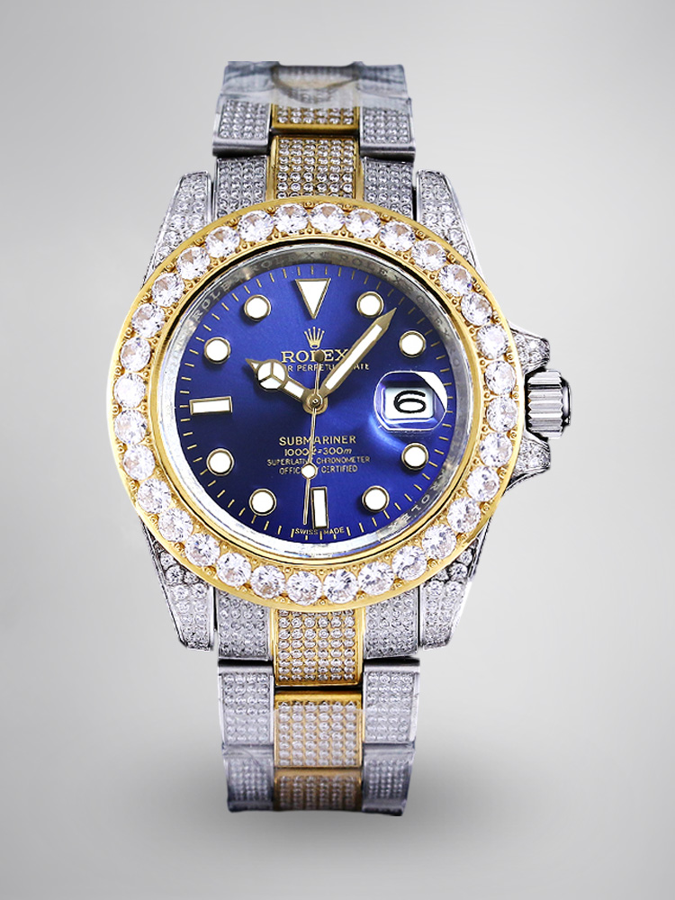 Montre Rolex Submariner Réplique 116618LB 40mm cadran bleu avec or et diamants