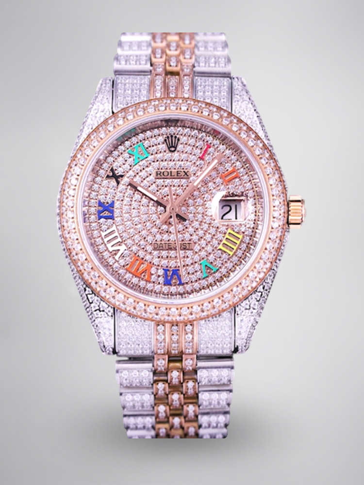 Montre Rolex Datejust Réplique 41mm Cadran en or rose avec chiffres arabes arc-en-ciel