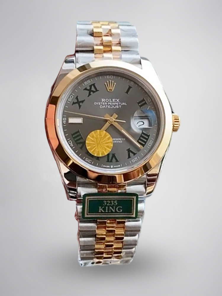 Montre Rolex Datejust Réplique 126303 41mm Or bicolore Cadran gris Chiffres romains verts