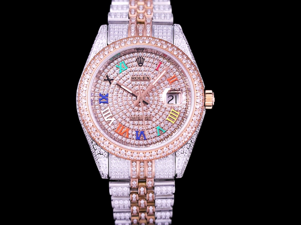 Montre Rolex Datejust Réplique 41mm Cadran en or rose avec chiffres arabes arc-en-ciel – Image 2