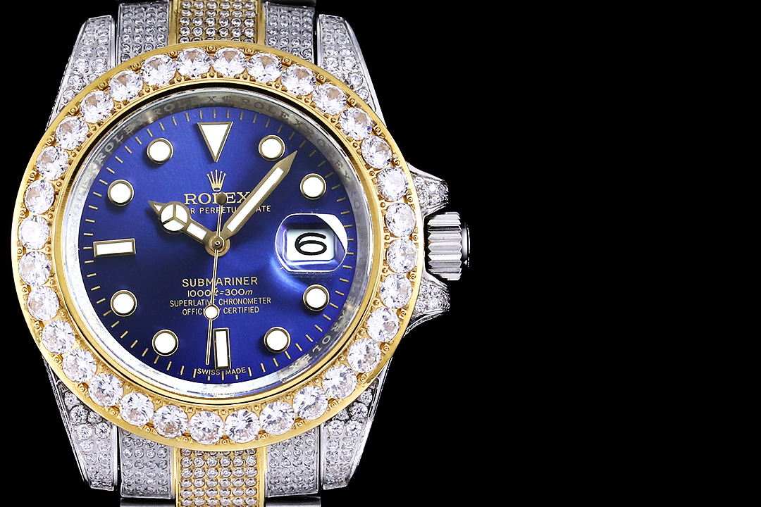 Montre Rolex Submariner Réplique 116618LB 40mm cadran bleu avec or et diamants – Image 3