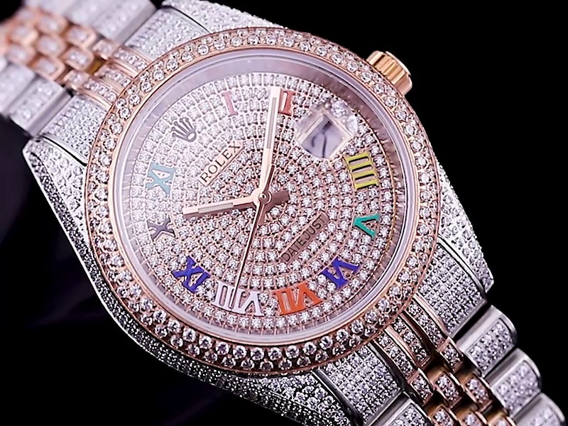 Montre Rolex Datejust Réplique 41mm Cadran en or rose avec chiffres arabes arc-en-ciel – Image 3