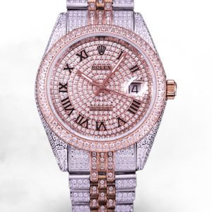 Élégante Montre Rolex Datejust Réplique 41MM Bicolore Or Rose Iced Out – Luxe avec Mouvement Swiss et Détails Brillants Incomparables
