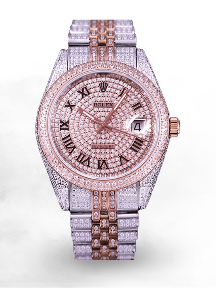 Élégante Montre Rolex Datejust Réplique 41MM Bicolore Or Rose Iced Out – Luxe avec Mouvement Swiss et Détails Brillants Incomparables