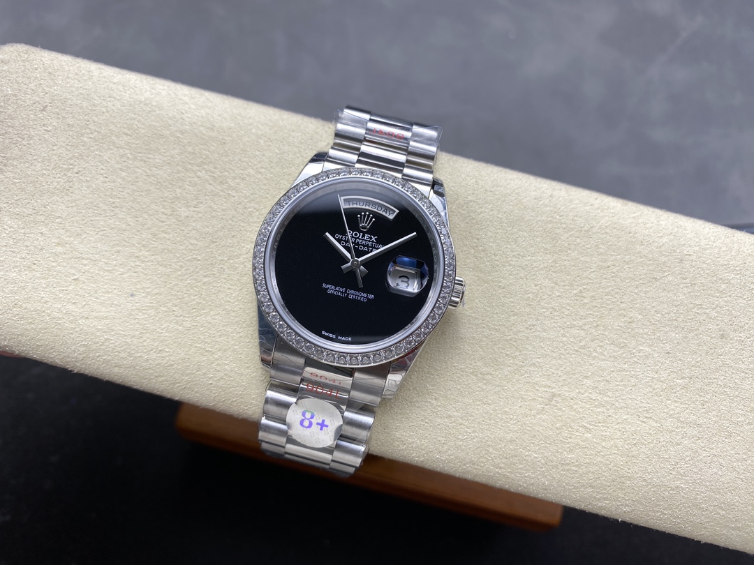 Swiss AAA Rolex Day-Date 18206 Réplique – Montre De Luxe 36mm Cadran Noir, Lunette Sertie De Diamants – Image 3