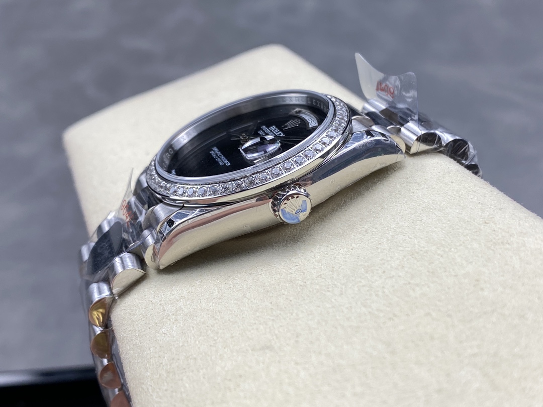 Swiss AAA Rolex Day-Date 18206 Réplique – Montre De Luxe 36mm Cadran Noir, Lunette Sertie De Diamants – Image 8