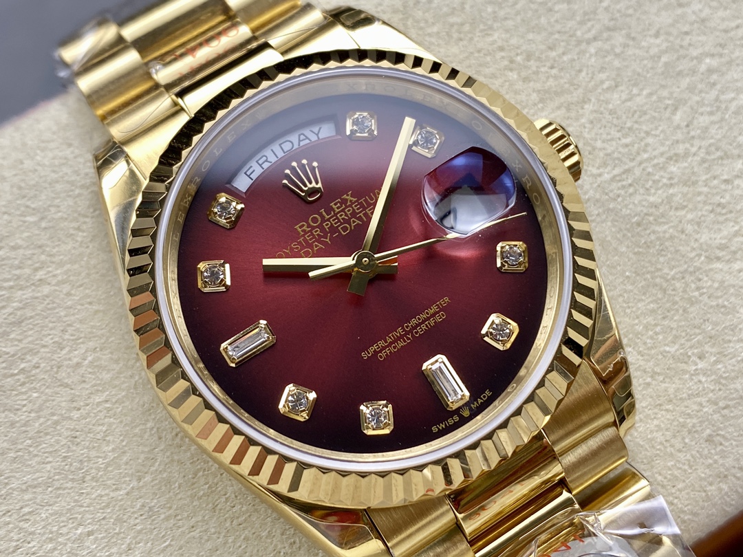 Rolex Day-Date 18238 Réplique Cadran À Vignette Rouge | Index Des Heures En Diamant | Luxueux Et Magnifique – Image 4