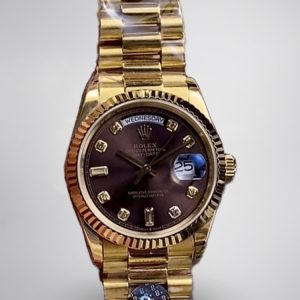 Swiss Rolex Day-Date 128238 Réplique Luxe 36mm | Cadran Chocolat & Diamants | Fluted Bezel