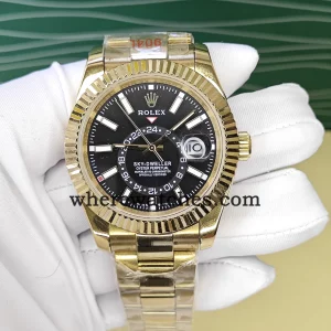 Replica Watches Rolex Sky-Dweller 326938 42mm Cadran Noir – Montre Automatique Suisse Plaqué Or 18K