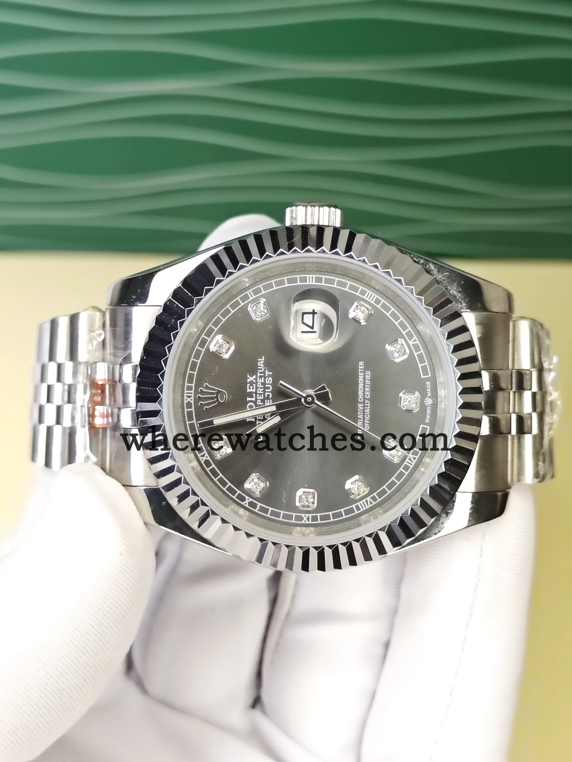 Replica Rolex Datejust 41 m126334-0006 Gris – Montre élégante avec index sertis, acier 904L | Replica Watches automatique suisse – Image 3