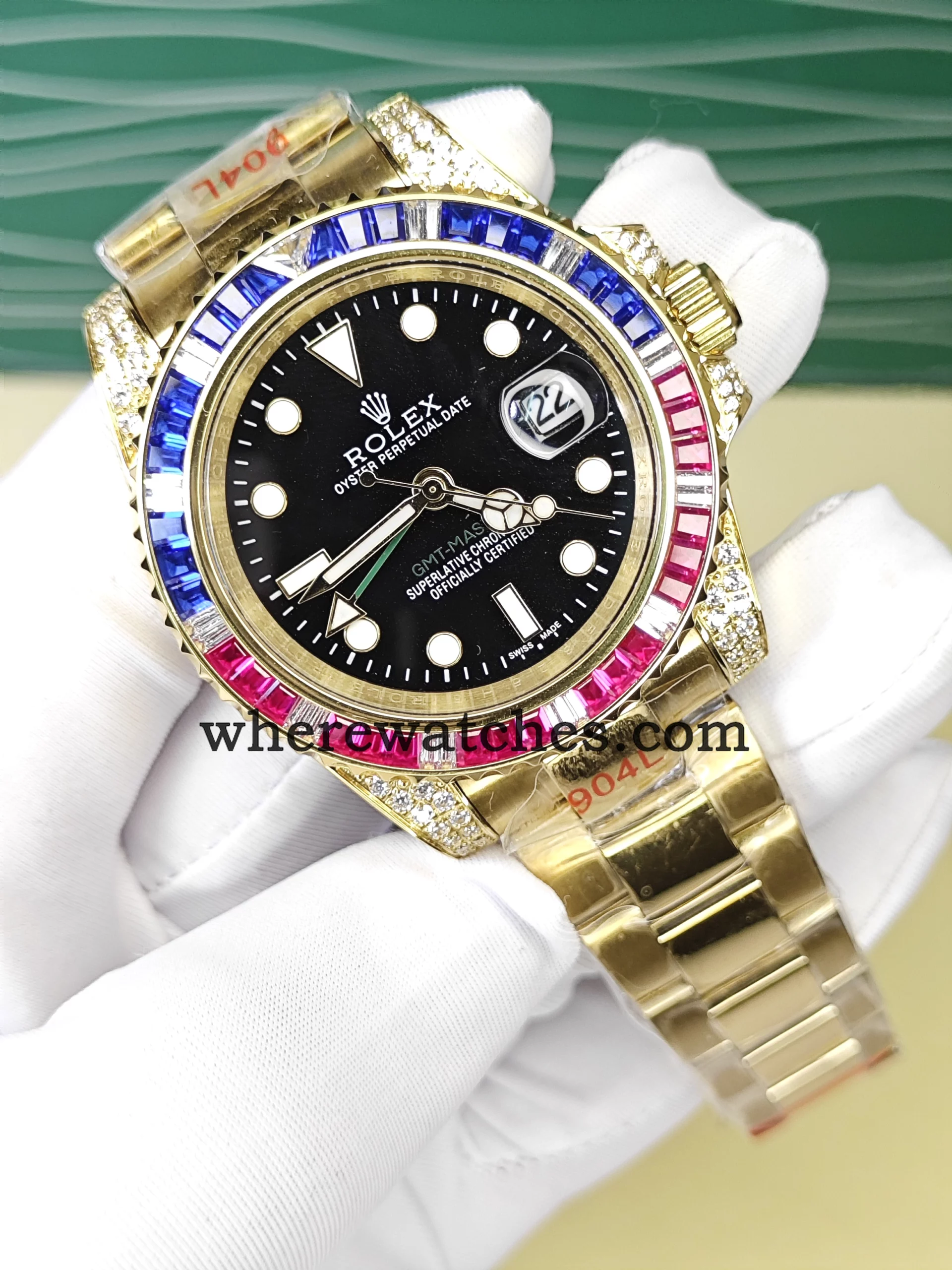 Montre Replica Watches GMT-Master II Style 40 mm – Lunette Sertie Multicolore, Acier 904L Plaqué Or 18K, Mouvement Automatique Suisse – Image 2