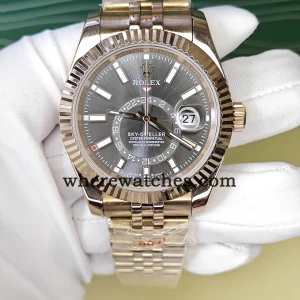 Replica Sky-Dweller 42mm cadran gris foncé acier 904L plaqué or rose – style Rolex 336935