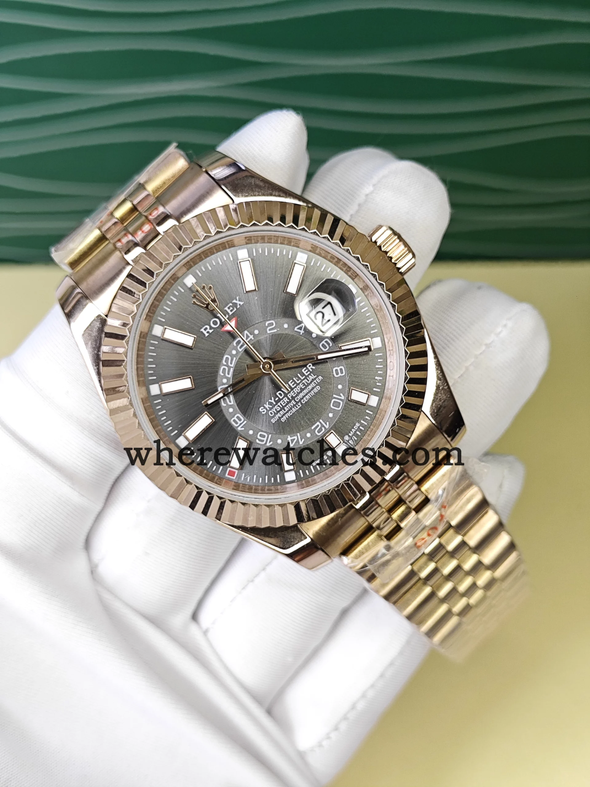 Replica Sky-Dweller 42mm cadran gris foncé acier 904L plaqué or rose – style Rolex 336935 – Image 2