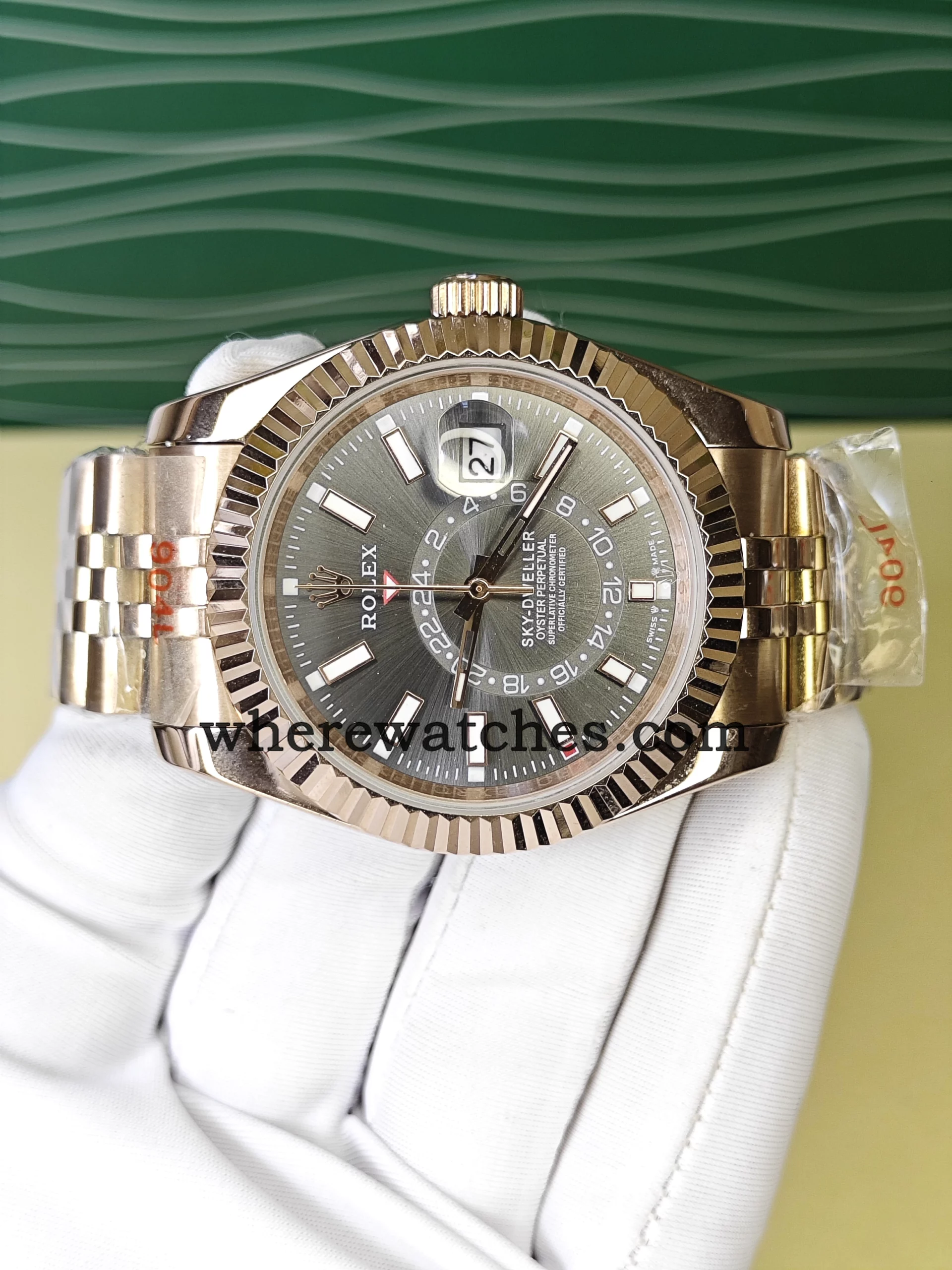 Replica Sky-Dweller 42mm cadran gris foncé acier 904L plaqué or rose – style Rolex 336935 – Image 3