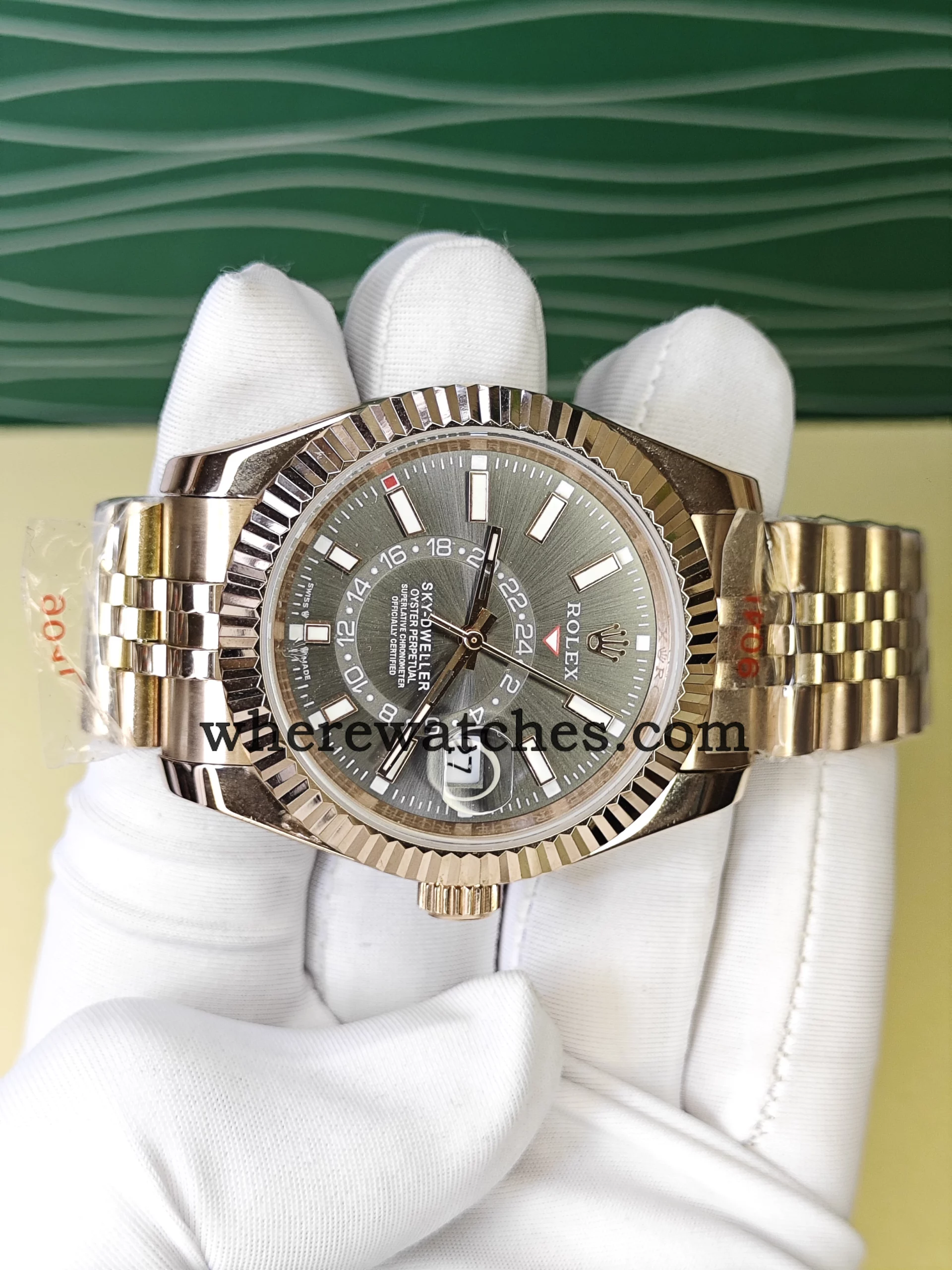 Replica Sky-Dweller 42mm cadran gris foncé acier 904L plaqué or rose – style Rolex 336935 – Image 4